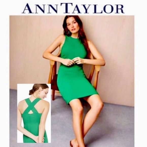 Ann Taylor Dresses & Skirts - Ann Taylor Emerald Green Criss Cross Back Dress Size 6 NWT